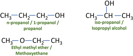 C3H8O isomers, propanol, isopropanol and ethyl methyl ether